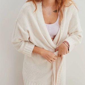 Aerie Chenille Belted Cardigan Cream